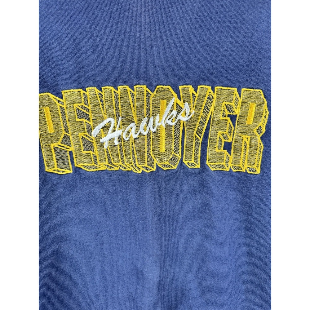 Vintage Pennoyer Hawks Sweatshirt Embroidered School Illinois Blue Mens XL 90s - Picture 4 of 9